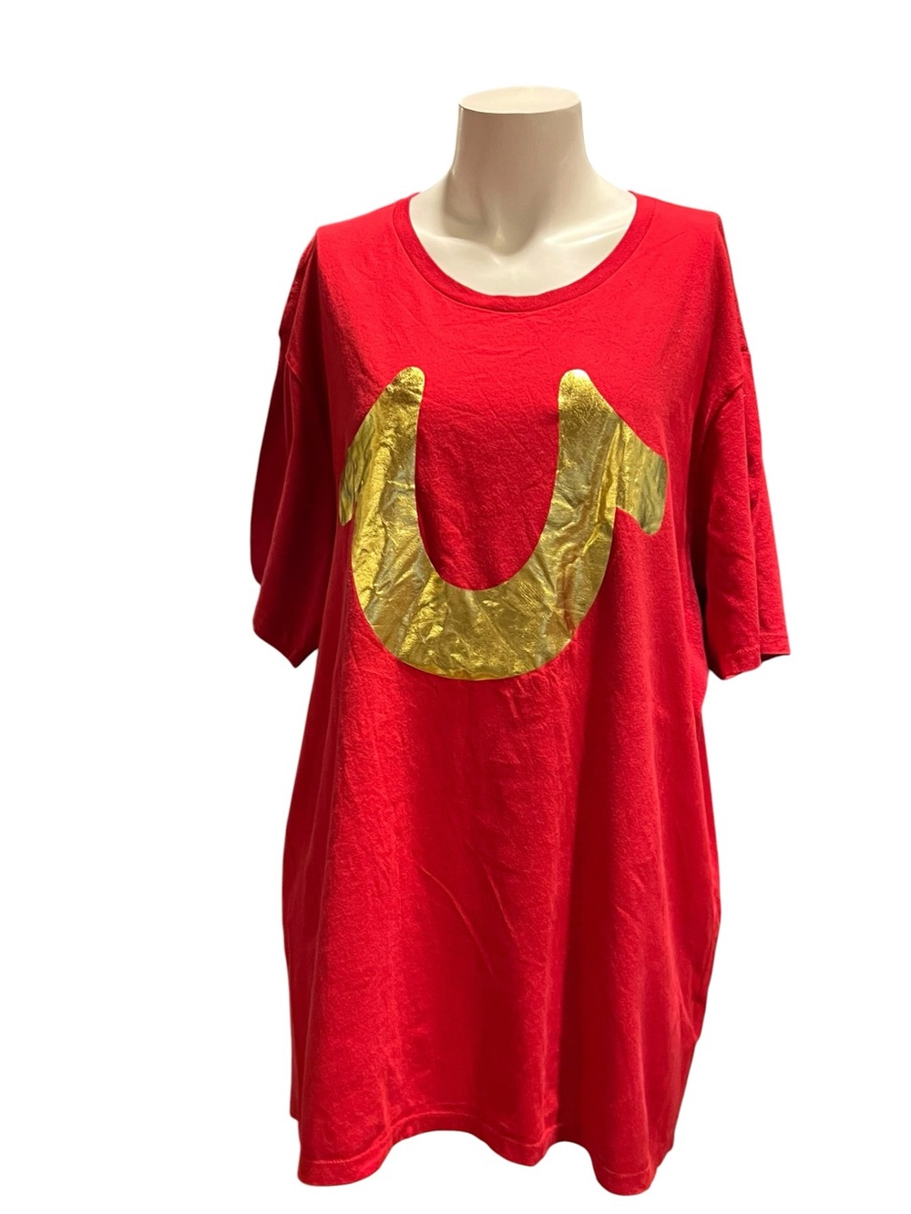 True Religion Red Short Sleeve Tee with Gold Logo